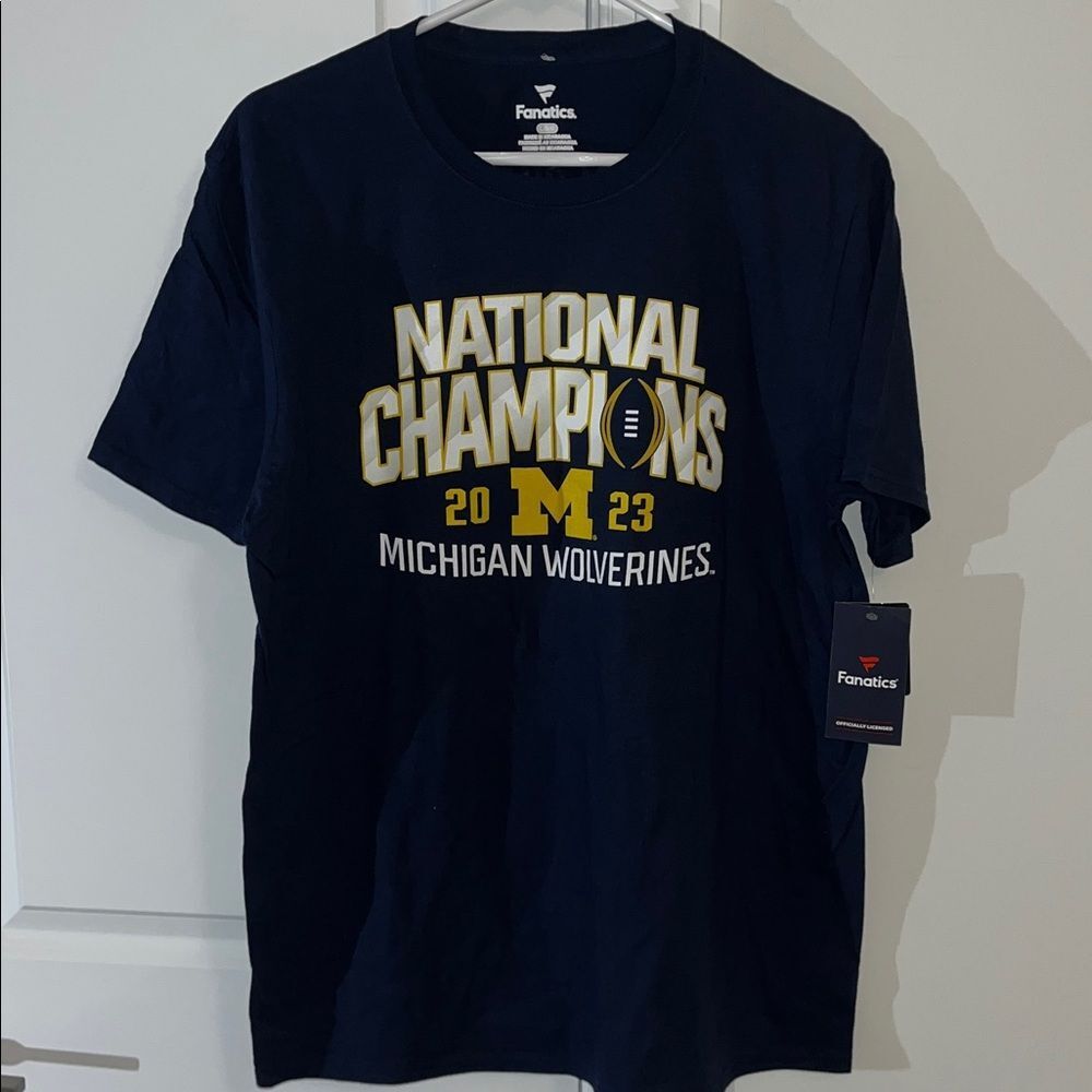 New Blue Lettered Michigan Wolverines Ncaa Football Champions Tee T shirt L Nwt